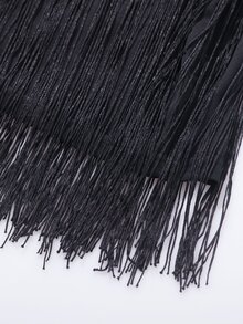 D&M Contrast Sequin Layered Fringe Trim Backless Halter Prom Party Dress - Black - View 5