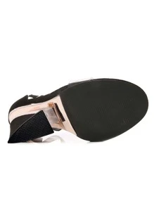 Women Clear Panel Ankle Strap Wedge Sandals With Thin Strap Shoes - Black - View 3