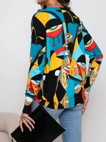 AAmilife Figure & Slogan Graphic Drop Shoulder Jumper - Multicolor - View 2