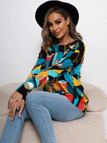 AAmilife Figure & Slogan Graphic Drop Shoulder Jumper - Multicolor - View 4