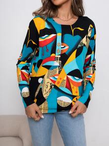 AAmilife Figure & Slogan Graphic Drop Shoulder Jumper - Multicolor - View 5