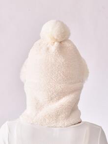Pom Pom Decor Fuzzy Hat - White - View 4