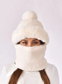 Pom Pom Decor Fuzzy Hat - White - View 5