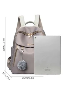 輕便商務休閒防水字母圖案背包，附帶袋掛飾，畢業、十年級、十一年級和十二年級的高中、大學和研究生女孩的學校背包，適用於戶外、旅行和返校。適用於青年女性、大學生、新手和白領工作者的辦公室、大學、工作、商務、通勤、戶外、旅行、外出和背包，配有手提電腦間隔，方便攜帶，適用於大學、小學、中學、高中、工作、商務、通勤、戶外、旅行和外出等場合。 - 灰色 - 查看 4