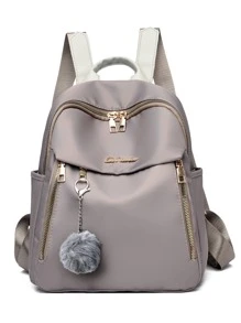 輕便商務休閒防水字母圖案背包，附帶袋掛飾，畢業、十年級、十一年級和十二年級的高中、大學和研究生女孩的學校背包，適用於戶外、旅行和返校。適用於青年女性、大學生、新手和白領工作者的辦公室、大學、工作、商務、通勤、戶外、旅行、外出和背包，配有手提電腦間隔，方便攜帶，適用於大學、小學、中學、高中、工作、商務、通勤、戶外、旅行和外出等場合。 - 灰色 - 查看 5