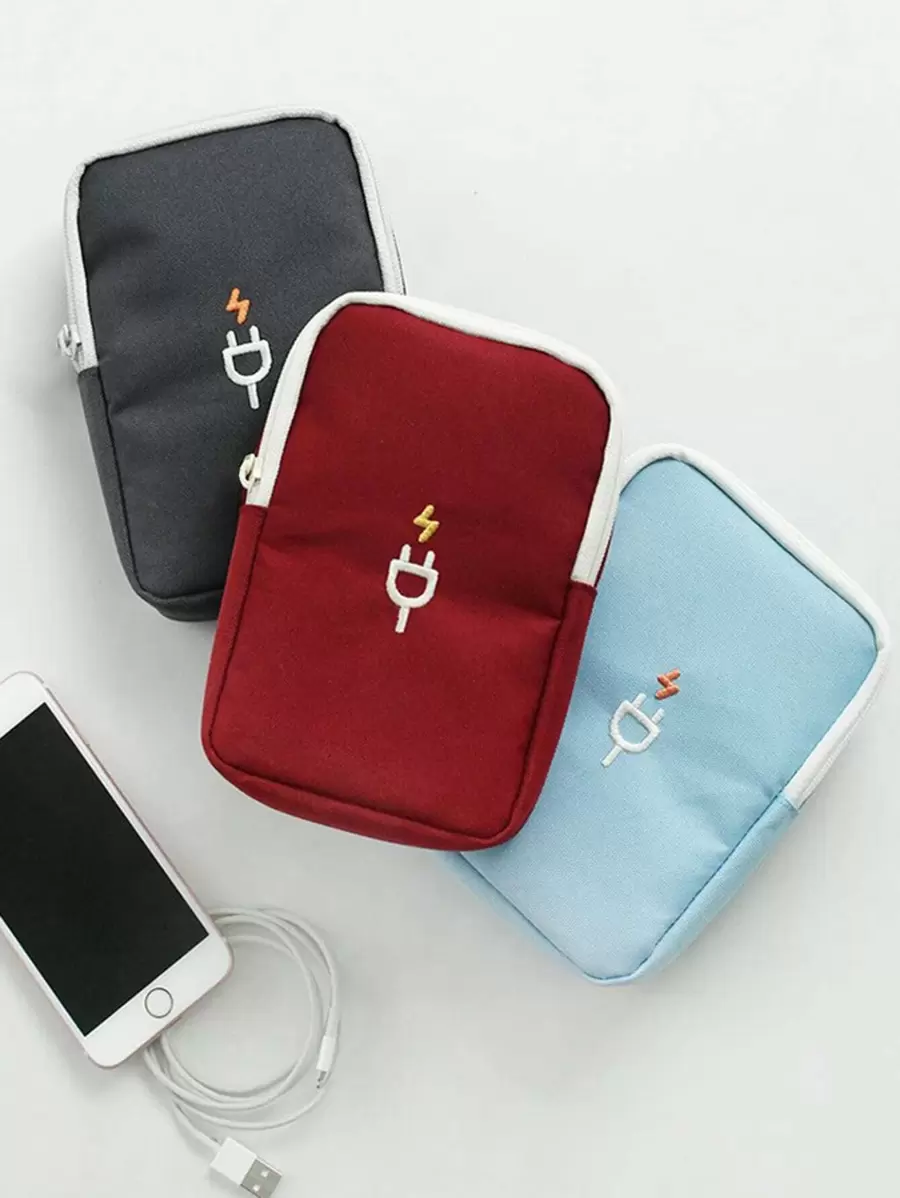1pc Data Line Travel Bag, Portable Polyester Data Cable Storage Bag, For Travel - Multicolor - View 1