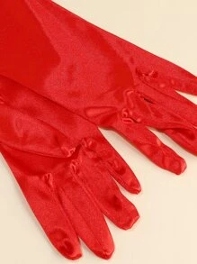 1 Đôi Găng Tay Satin Dài Màu Đỏ Cho Nữ, Cặp Đôi Thanh Lịch Và Đơn Giản Hoàn Hảo Với Trang Phục Trang Trọng, Thích Hợp Cho Tiệc Khiêu Vũ Hàng Ngày Và Biểu Diễn Trên Sân Khấu - Đỏ - Xem 2