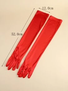 1 Đôi Găng Tay Satin Dài Màu Đỏ Cho Nữ, Cặp Đôi Thanh Lịch Và Đơn Giản Hoàn Hảo Với Trang Phục Trang Trọng, Thích Hợp Cho Tiệc Khiêu Vũ Hàng Ngày Và Biểu Diễn Trên Sân Khấu - Đỏ - Xem 5