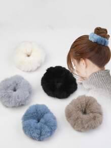 5pcs Solid Fuzzy Hair Tie - Multicolor - View 1