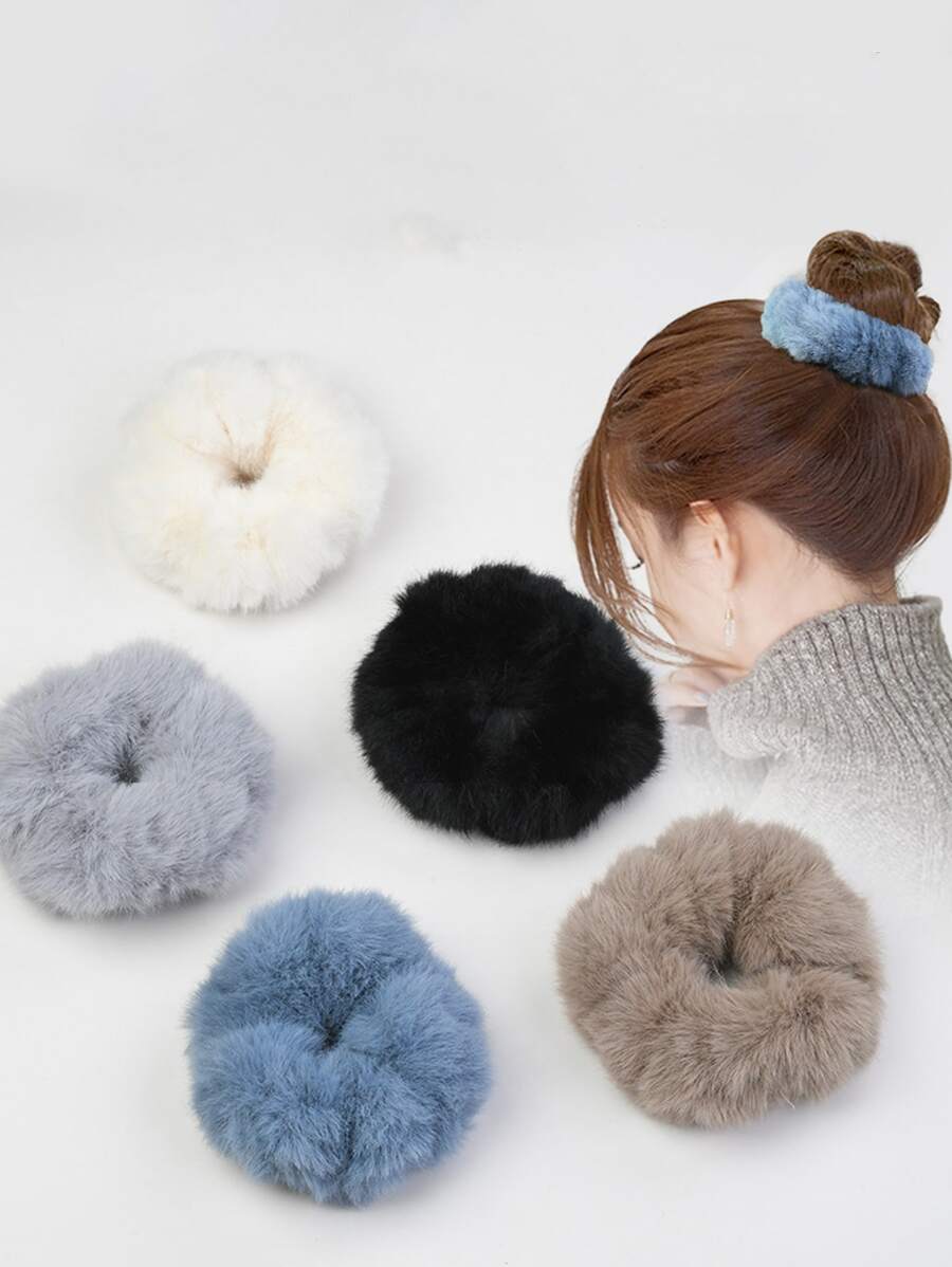5pcs Solid Fuzzy Hair Tie - Multicolor - View 1