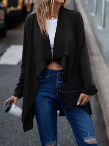 SHEIN LUNE Waterfall Collar Belted Coat - Black - View 5