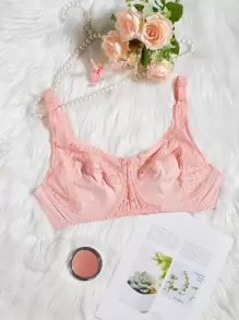 Plus Contrast Lace Underwire Bra - Coral Pink - View 1