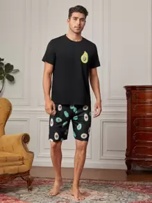 Men Fruit Print PJ Set / Pajama Set - Multicolor - View 1