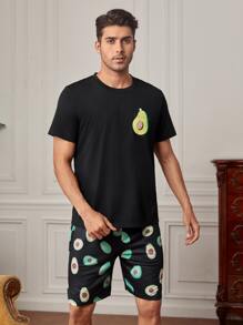 Men Fruit Print PJ Set / Pajama Set - Multicolor - View 6