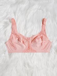 Plus Contrast Lace Underwire Bra - Coral Pink - View 4