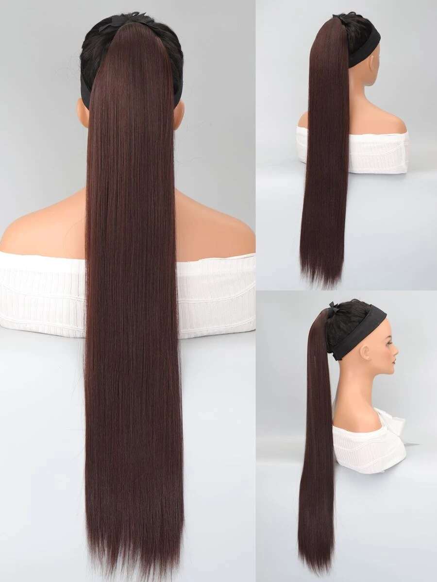 長款直筒馬尾合成纖維接髮 - 棕色 - 查看 1