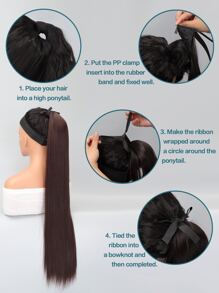 長款直筒馬尾合成纖維接髮 - 棕色 - 查看 5