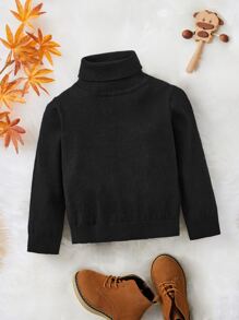 SHEIN Baby Turtleneck Solid Jumper - Black - View 1