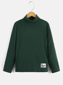 SHEIN Boys Patched Detail Turtle Neck Tee - Dark Green - View 2