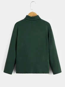 SHEIN Boys Patched Detail Turtle Neck Tee - Dark Green - View 9