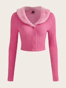 SHEIN MOD 羊絨領口短夾克 - 粉色 - 查看 1