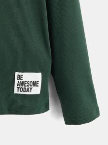 SHEIN Boys Patched Detail Turtle Neck Tee - Dark Green - View 4