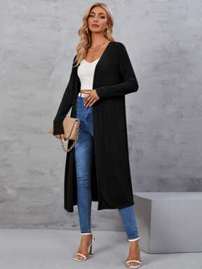 BizChic Women's Long Cardigan Sweater, Open Front Long Sleeve Knit Mid-Length Jacket, Casual Commuter Minimalist Fashion Office Wear, Business Casual Outfit For Teachers