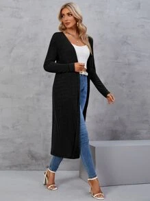 BizChic Women's Long Cardigan Sweater, Open Front Long Sleeve Knit Mid-Length Jacket, Casual Commuter Minimalist Fashion Office Wear, Business Casual Outfit For Teachers - Black - View 5