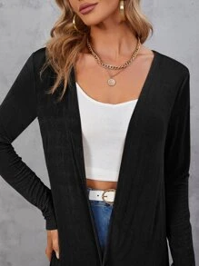 BizChic Women's Long Cardigan Sweater, Open Front Long Sleeve Knit Mid-Length Jacket, Casual Commuter Minimalist Fashion Office Wear, Business Casual Outfit For Teachers - Black - View 7