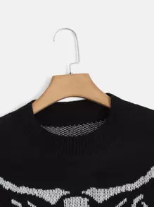 ROMWE Goth 大碼骷髏圖案落肩袖套頭毛衣