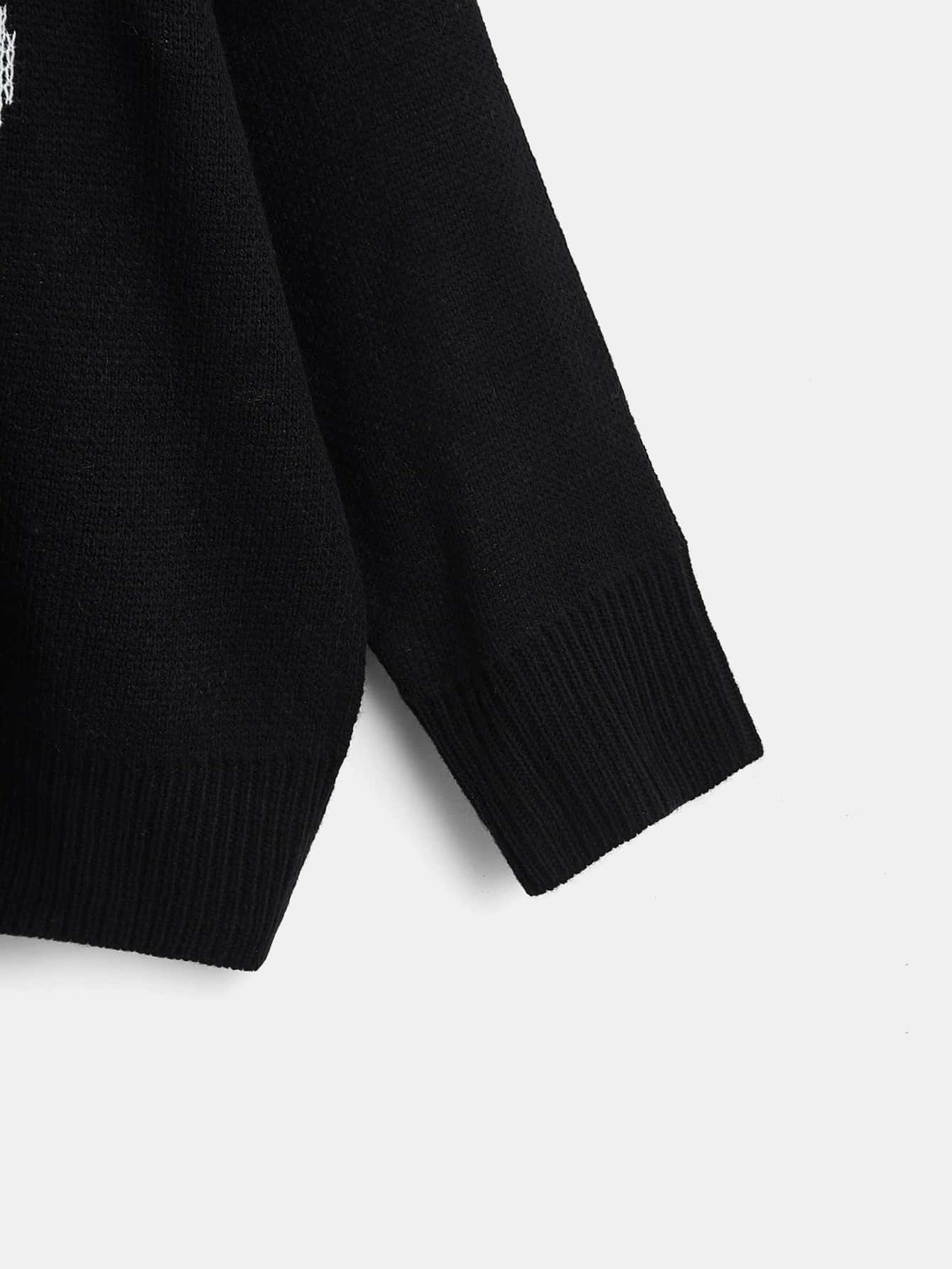 Plus Skeleton Pattern Drop Shoulder Sweater