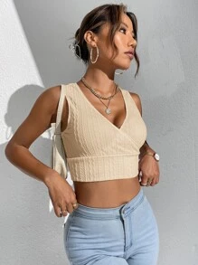 SHEIN Essnce Áo hai dây Trọn gói màu trơn Giải trí - Màu be - Xem 5