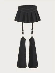 SHEIN ICON O-Ring Detail Linked Cut Out Side Pleated Skirt - Black - View 1