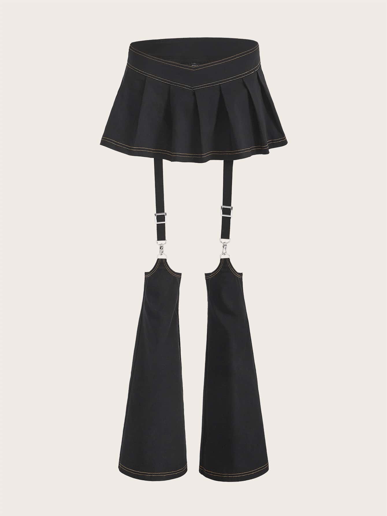 SHEIN ICON O-Ring Detail Linked Cut Out Side Pleated Skirt - Black - View 1