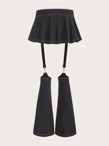SHEIN ICON O-Ring Detail Linked Cut Out Side Pleated Skirt - Black - View 2