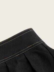 SHEIN ICON O-Ring Detail Linked Cut Out Side Pleated Skirt - Black - View 4
