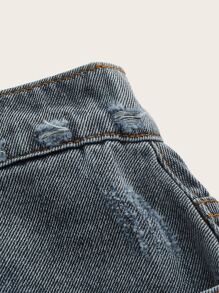 SHEIN ICON Plus Raw Hem Pleated Denim Skirt - Dark Wash - View 3