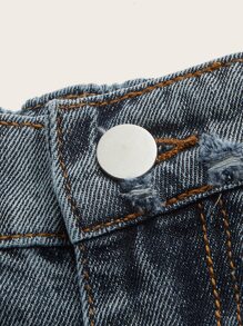 SHEIN ICON Plus Raw Hem Pleated Denim Skirt - Dark Wash - View 4