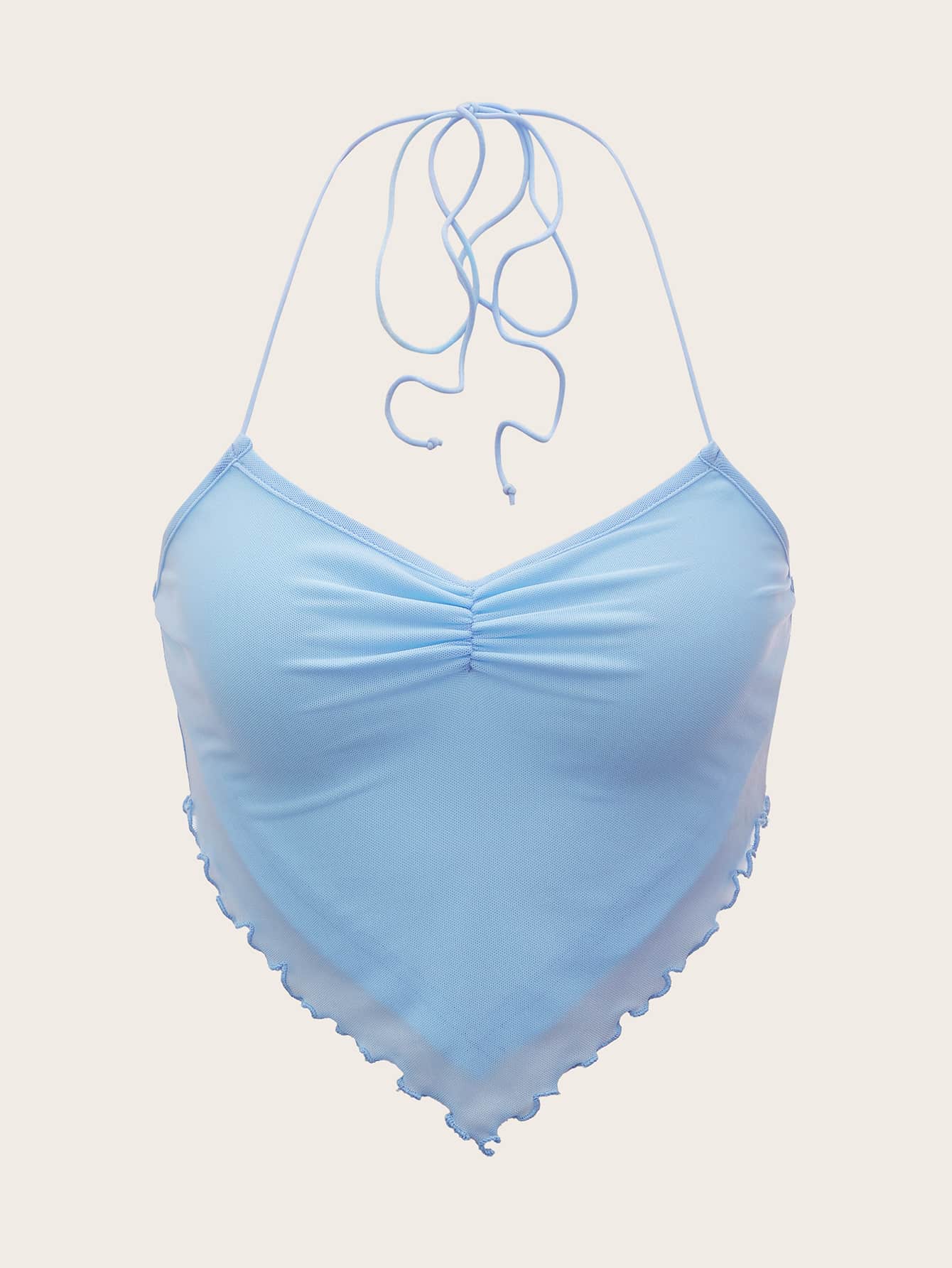 SHEIN ICON Top Y2k Halter De Malla De Hilito Con Doblez Replegado, Diseño De Espalda Abierta Con Corbata'