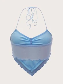 SHEIN ICON Top Y2k Halter De Malla De Hilito Con Doblez Replegado, Diseño De Espalda Abierta Con Corbata'