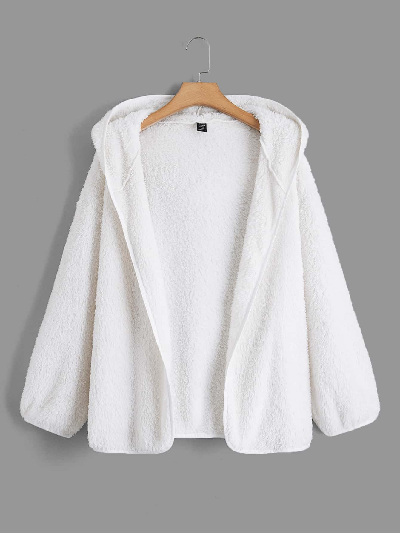 SHEIN EZwear Plus Solid Open Front Hooded Teddy Jacket - White - View 1
