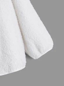 SHEIN EZwear Plus Solid Open Front Hooded Teddy Jacket - White - View 3