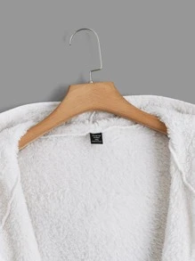 SHEIN EZwear Plus Solid Open Front Hooded Teddy Jacket - White - View 4
