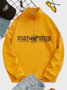 Manfinity Men Letter Graphic Half Zip Sweatshirt - Mustard Yellow - View 1