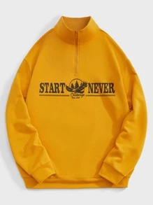 Manfinity Men Letter Graphic Half Zip Sweatshirt - Mustard Yellow - View 3