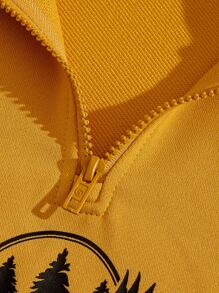 Manfinity Men Letter Graphic Half Zip Sweatshirt - Mustard Yellow - View 4