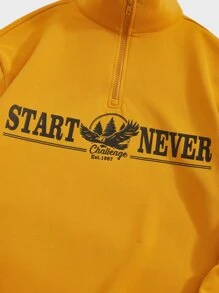 Manfinity Men Letter Graphic Half Zip Sweatshirt - Mustard Yellow - View 5
