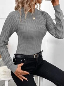 SHEIN Unity Solid Crew Neck Slim Fit Jumper - Dark Grey - View 3