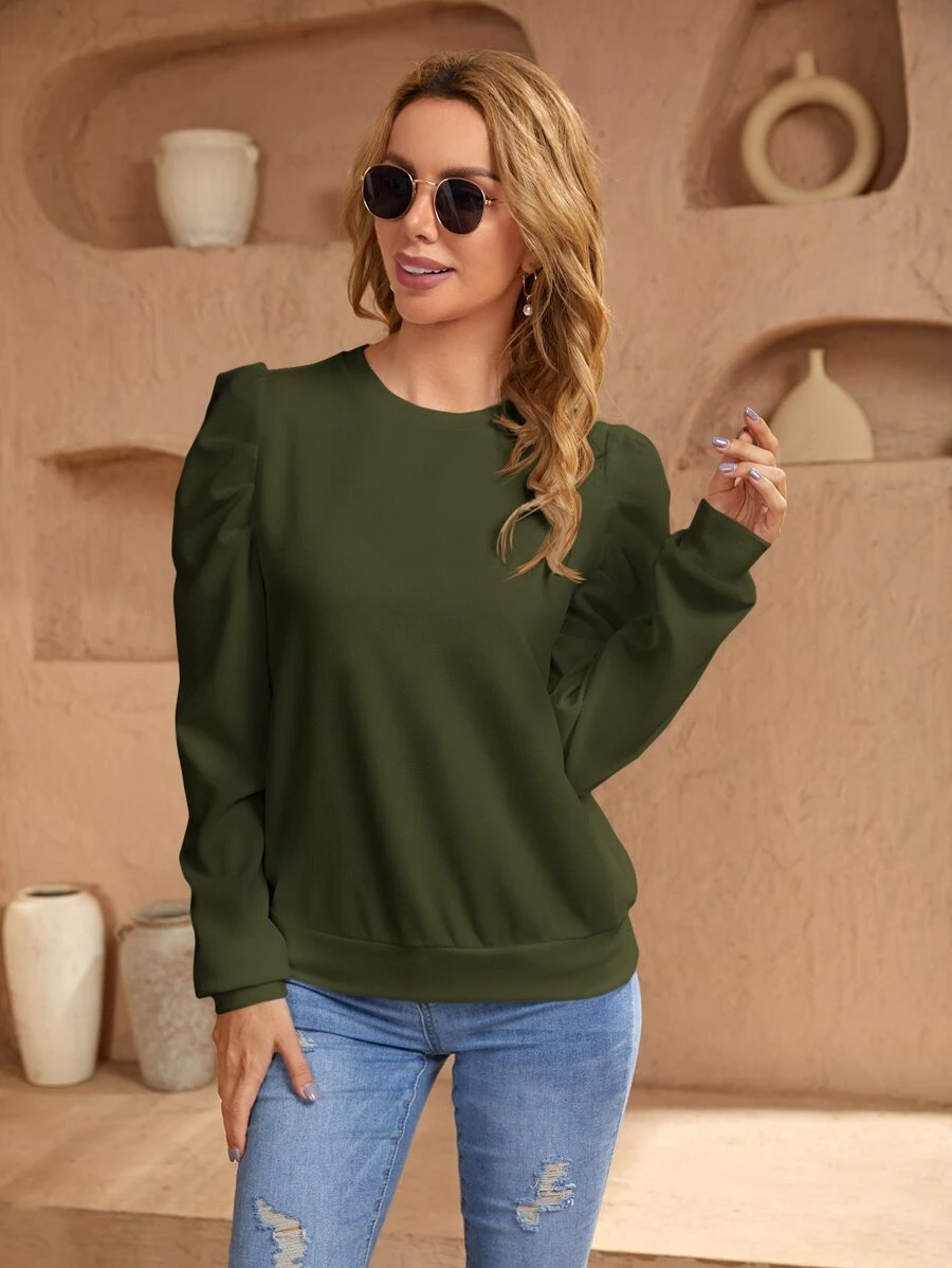 SHEIN LUNE Quần áo thể thao nữ màu trơn Giải trí - xanh quân đội - Xem 1