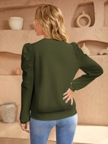 SHEIN LUNE Quần áo thể thao nữ màu trơn Giải trí - xanh quân đội - Xem 2